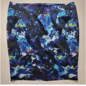 NWT Vibrant Abstract Midi Skirt in Blue and Black